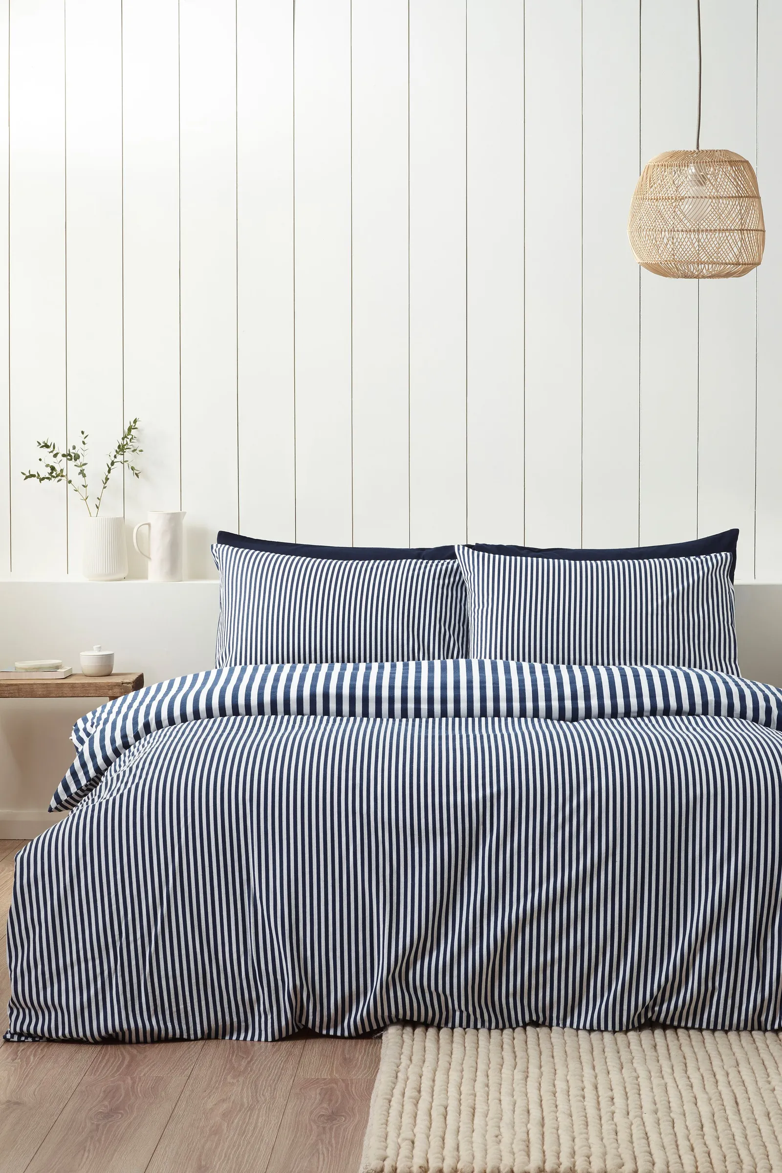 Catherine Lansfield Brushed Stripe 100% Cotton Duvet Cover Set in Navy 2