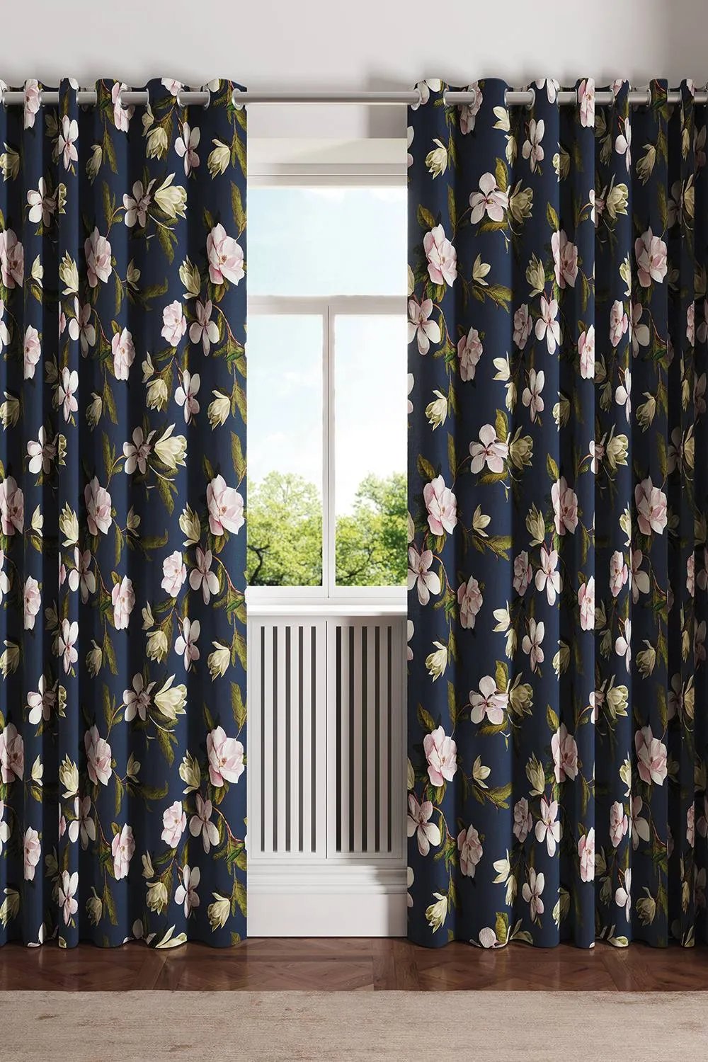 Ted Baker 'Opal Floral' Cotton Lined Curtains in Navy 1