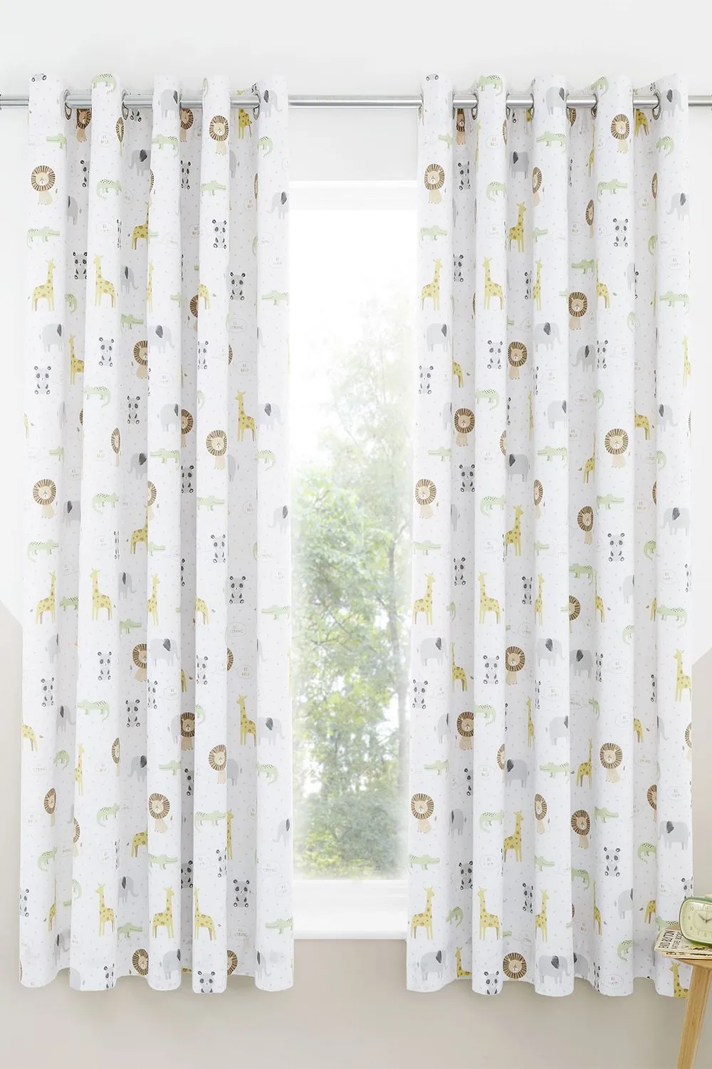 Catherine Lansfield 'Roarsome Animals' Reversible Lined Eyelet Curtains in White