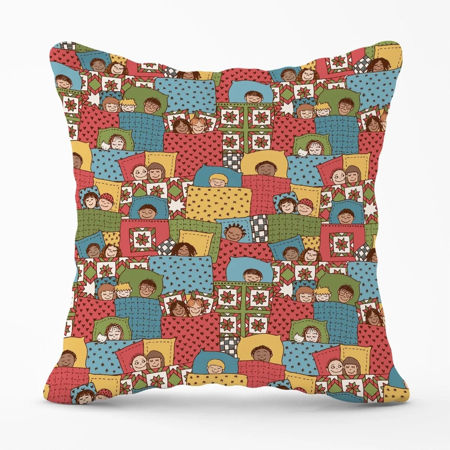 Warren Reed - Designer Hand Drawn Sleeping Doodle Faces Outdoor Cushion in Red