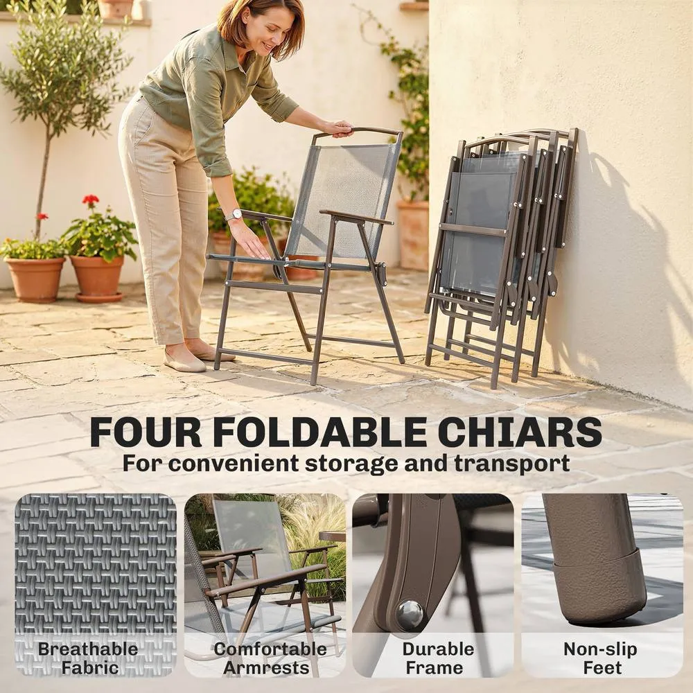 OUTSUNNY Garden Dining Set, Patio Sets with Tempered Glass Table in Dark Grey 6