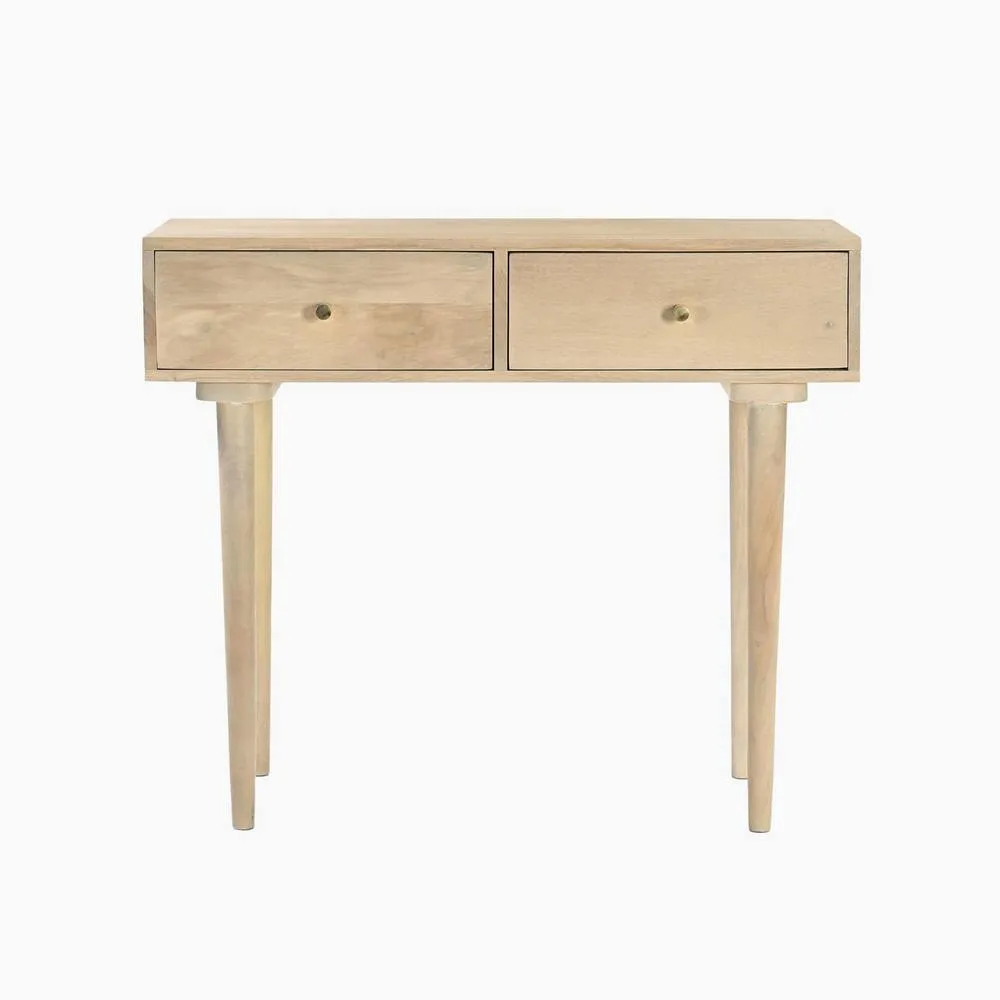 FurnitureboxUK Everest Rectangle White Oak Wood 2 Drawer Console Table in Light Brown 3