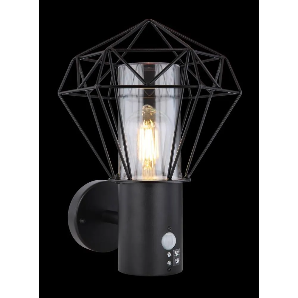 Netlighting Horace PIR Outdoor Wall Lamp Black IP44 1x E27 3