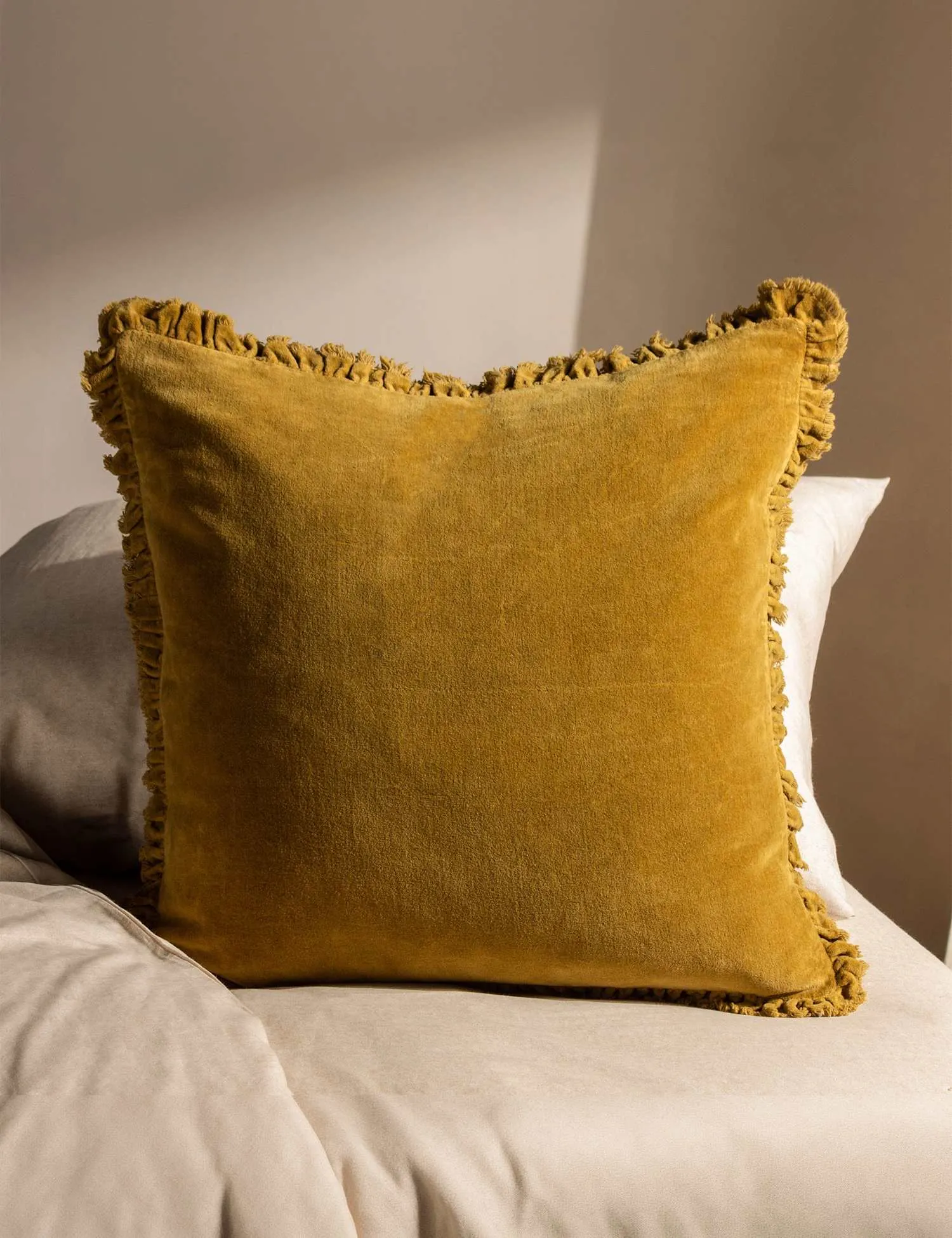 YARD Bertie Cotton Velvet Cushion Camel
