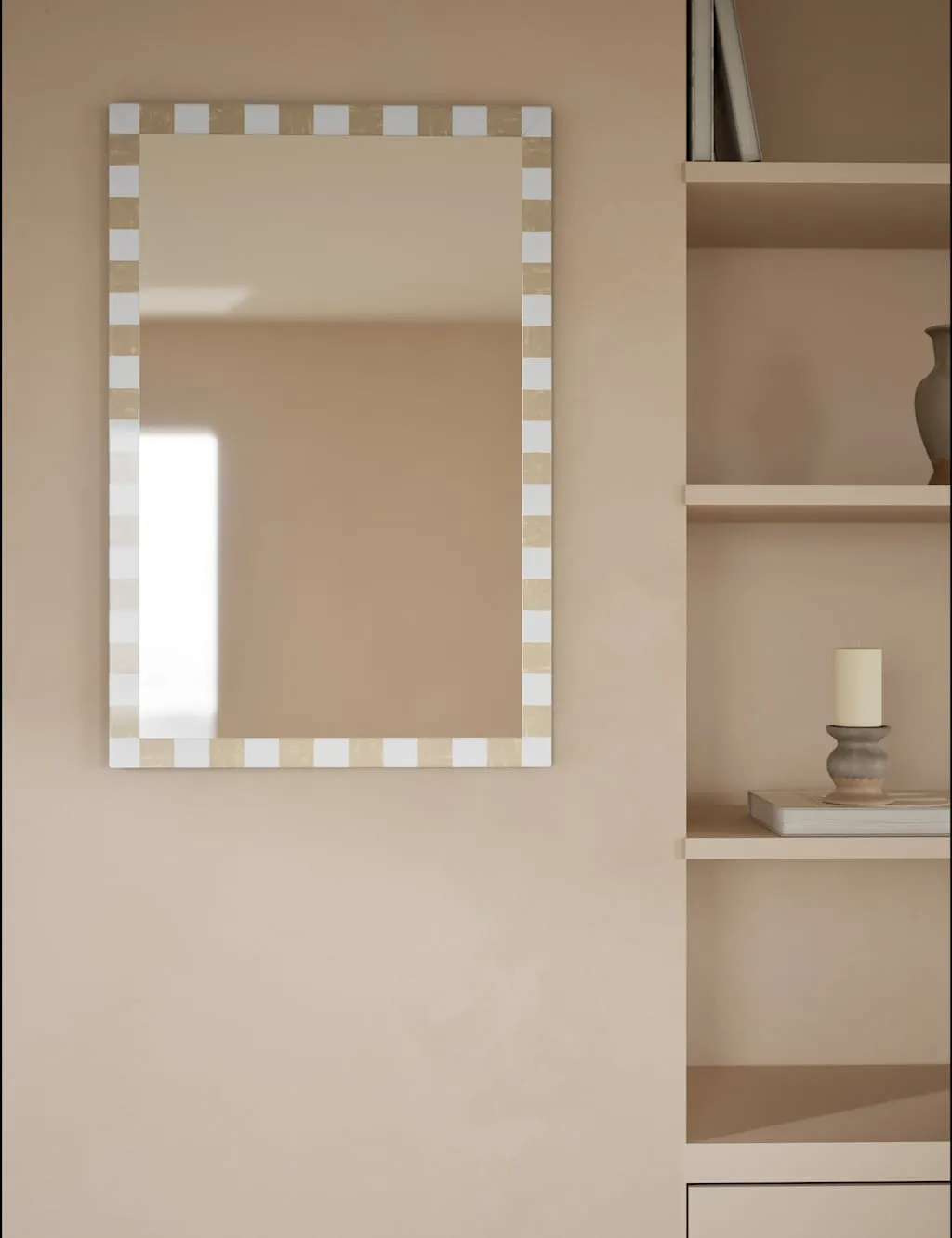M&S Checkerboard Rectangular Mirror Biscuit