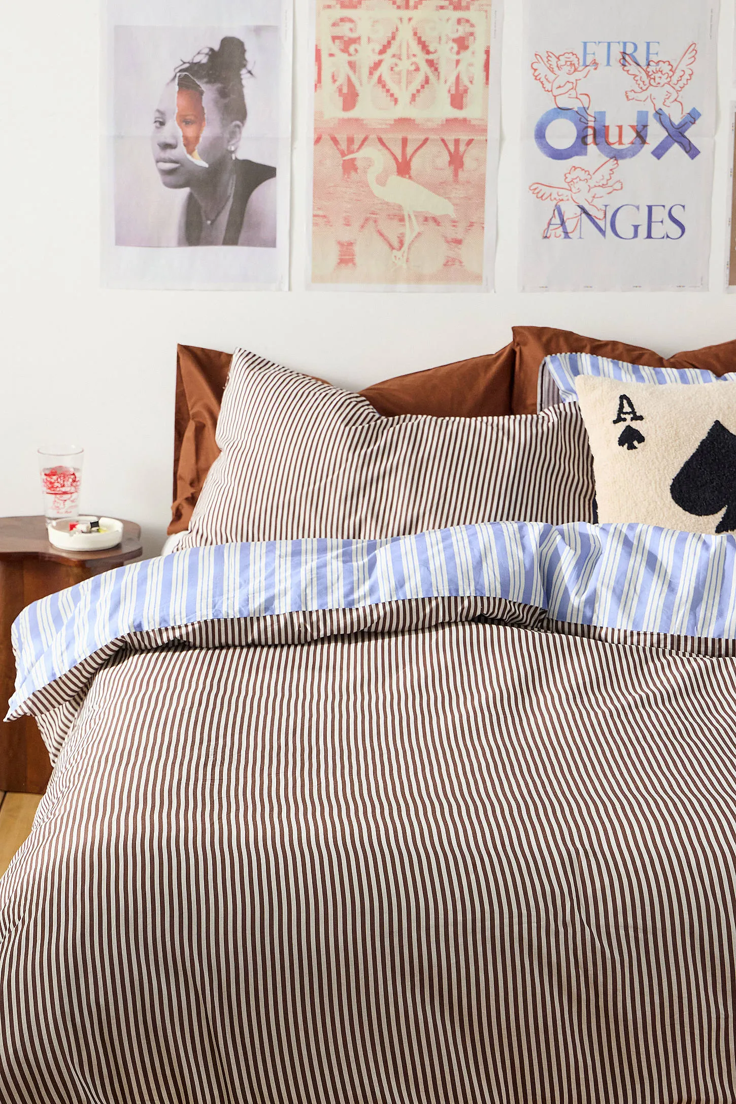 Blue & Brown Stripe Reversible Duvet Set - Blue 3