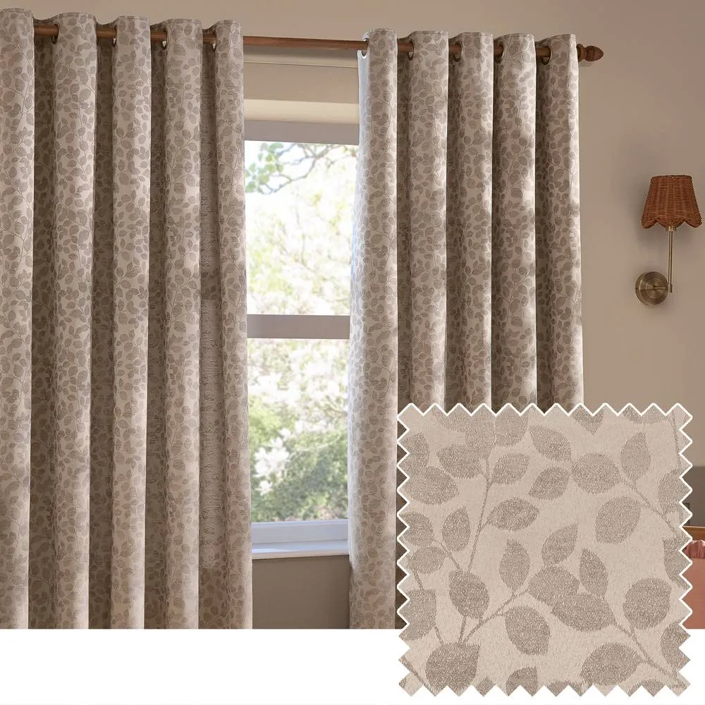 Wylder Grace Leaf Jacquard Room Darkening Eyelet Curtains Taupe 117Cm Width 137Cm Drop, Grey