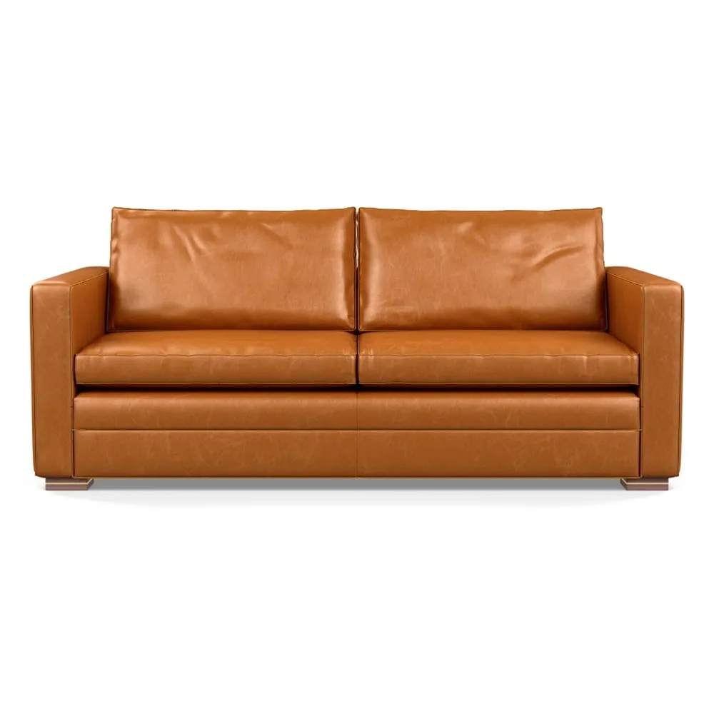 Heal's Palermo 3 Seater Sofa Stonewash Leather Toffee 277 Brass and Walnut Feet 1