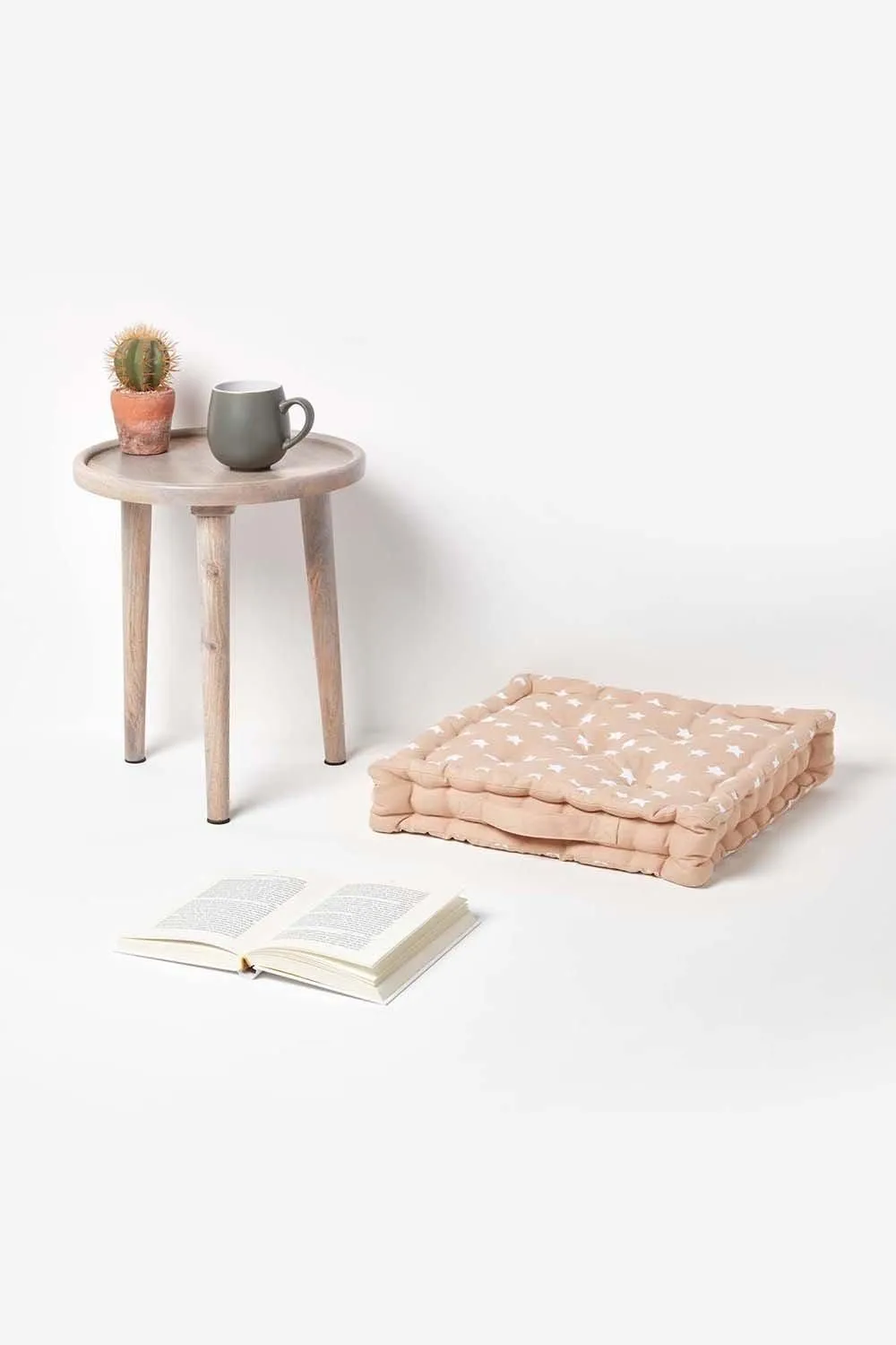 Homescapes Cotton Stars Floor Cushion in Beige 2