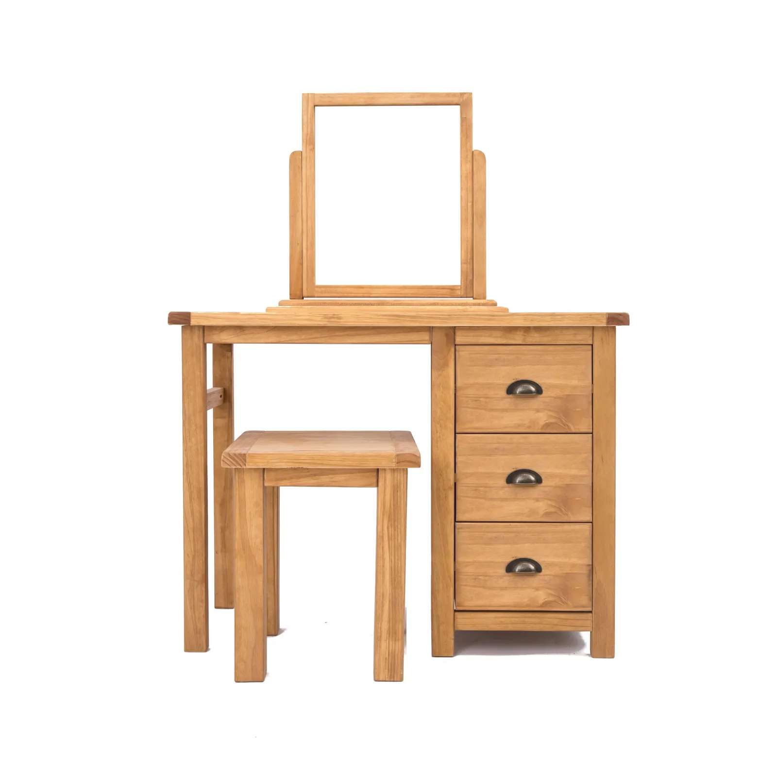 Cabinet Bits Lugo 3 Drawer Dressing Table Set Brass Cup Handle in Light Brown