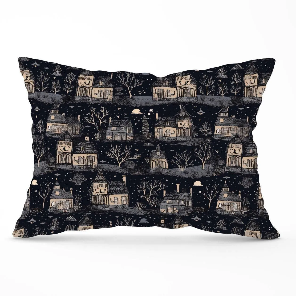 Warren Reed - Designer Spooky Haunted Houses Cushions in Grey