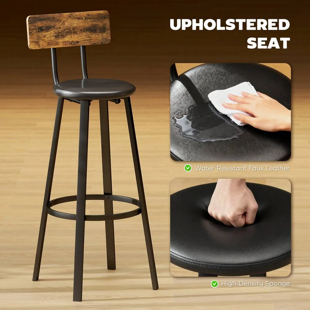 HOMCOM Barstools Set of 2 with Padded Seat Backrest Rustic Brown Black 4