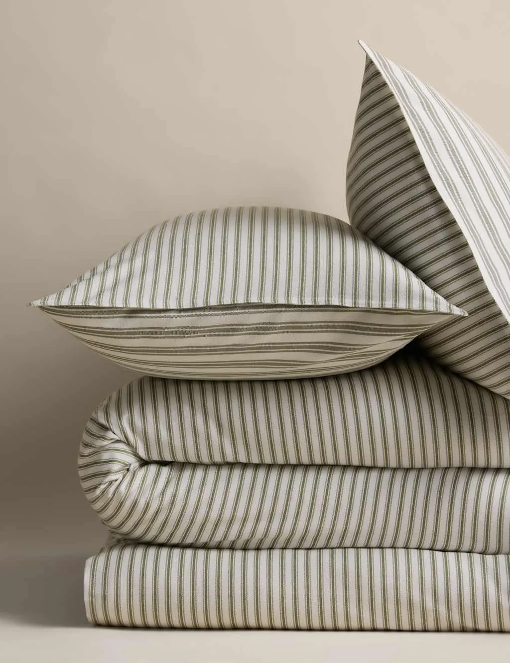 M&S Brushed Cotton Striped Bedding Set Fern