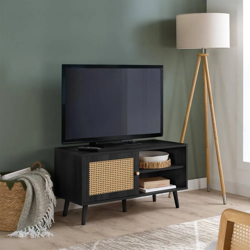 Birlea Croxley Small TV Unit Black Rattan Entertainment Stand