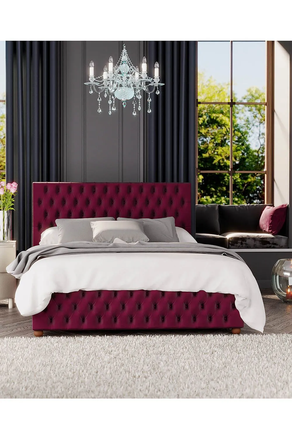 Laurence Llewelyn-Bowen Seren Ottoman Storage Bed in Plush Velvet Fabric, Custom Made in Wine 5