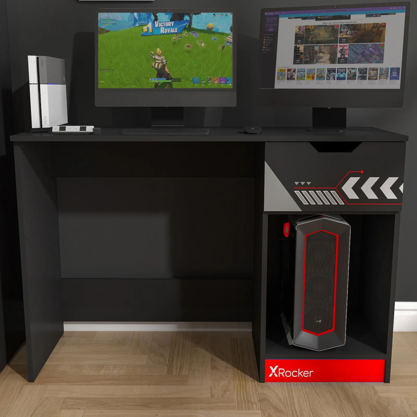X Rocker Octane 110cm PC Gaming Desk with Drawer in Red 3