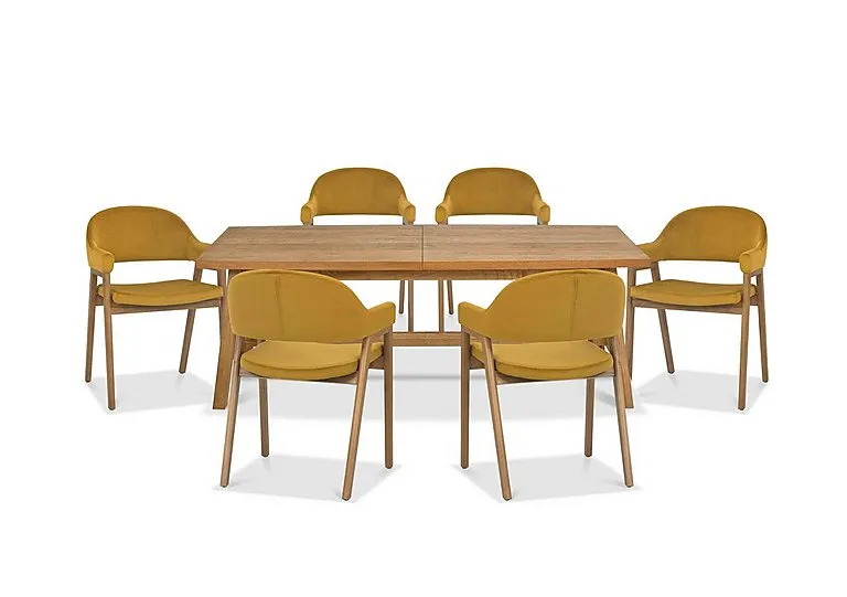 Stratford Large Extending Dining Table with 6 Fabric Dining Arm Chairs - Mustard Velvet