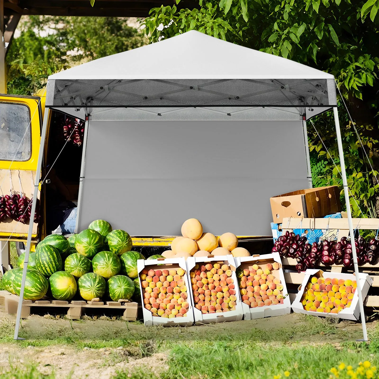 Costway Pop up Canopy Tent Easy Setup Folding Gazebo Shelter w/ 1 Sidewall in White 4