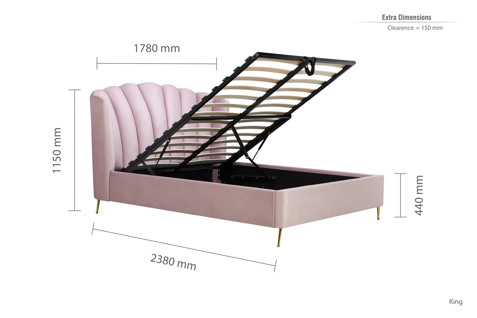 Birlea Velvet Fabric Ottoman Bed Frame Storage Lottie in Pink 6