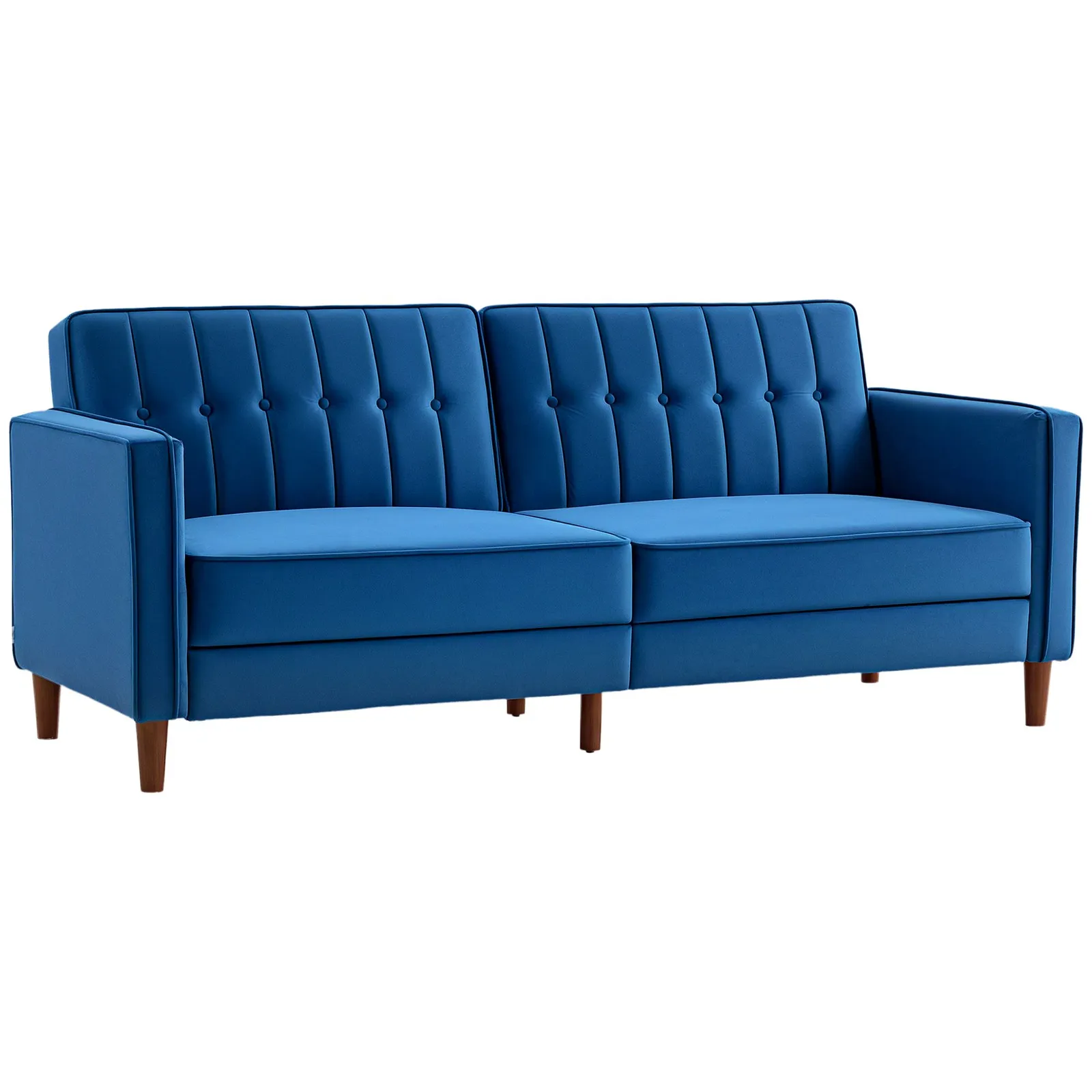 HOMCOM Convertible Sofa Futon Velvet-Touch Tufted Couch Sofa Bed Split Back in Blue 2