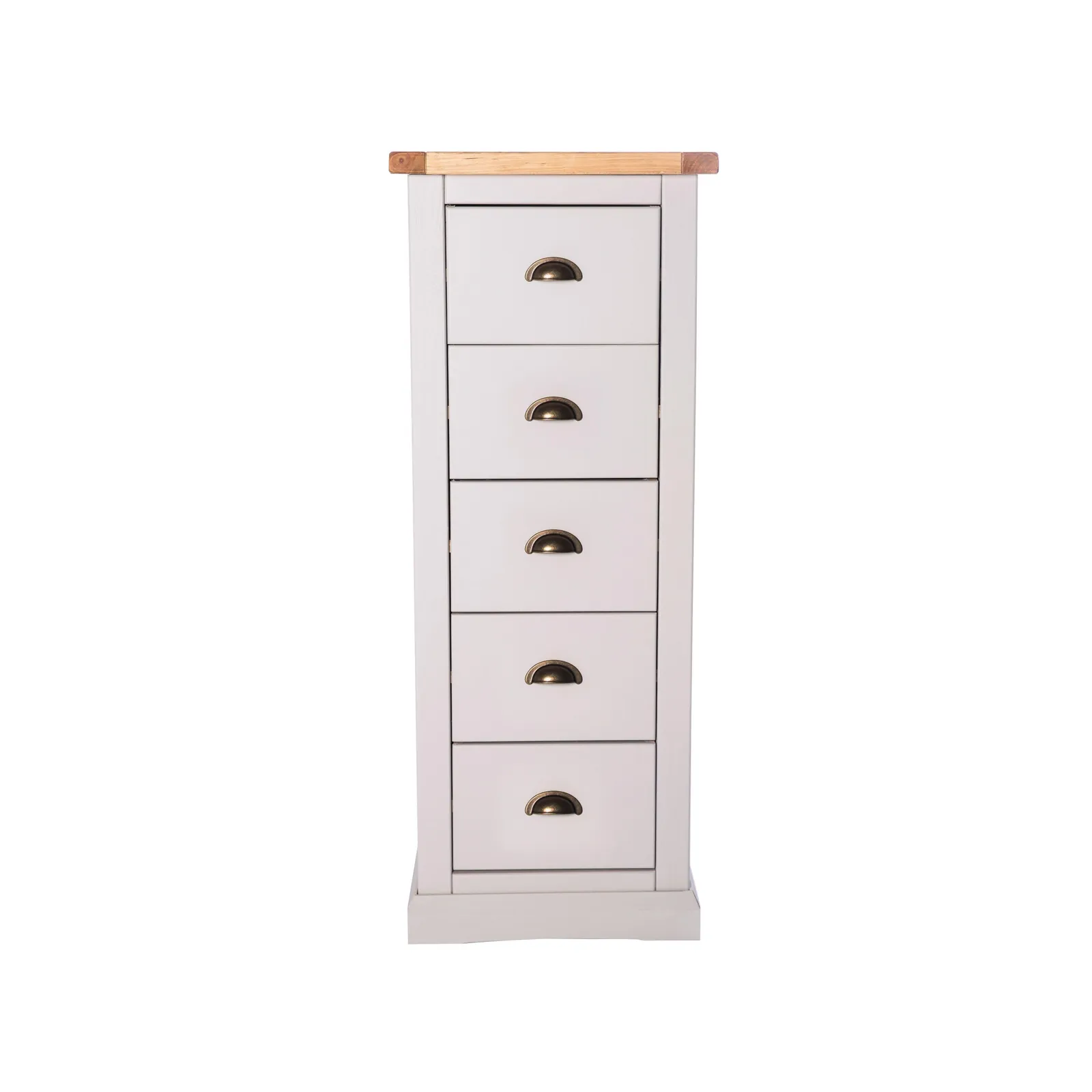 Cabinet Bits Loreo 5 Drawer Narrow Chest of Drawers Brass Cup Handle in Light Grey