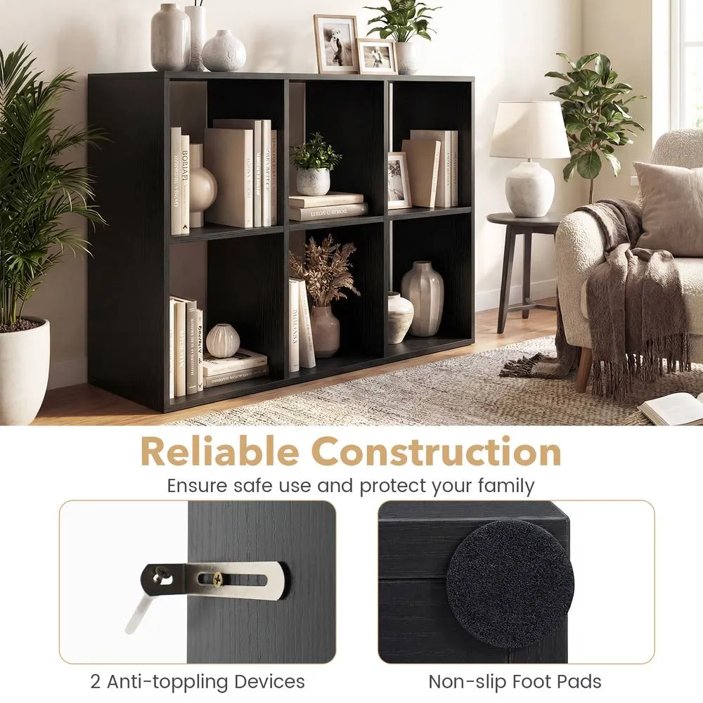 Costway 6-Tier Wall Mounted Bookshelf Wooden Ladder Shelf Modern Display Shelf in Black 6