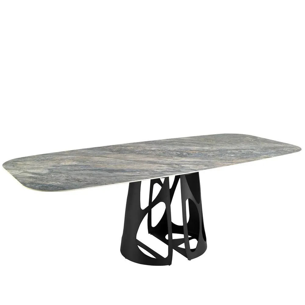 Angel Cerda Oval Blue Porcelain Marble Dining Table with Black