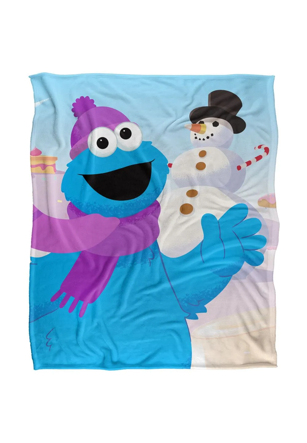 Sesame Street Furry Friends Forever Cookie Monster Snowman Silky Touch Super Soft Throw Blanket 152 X 127 cm in White