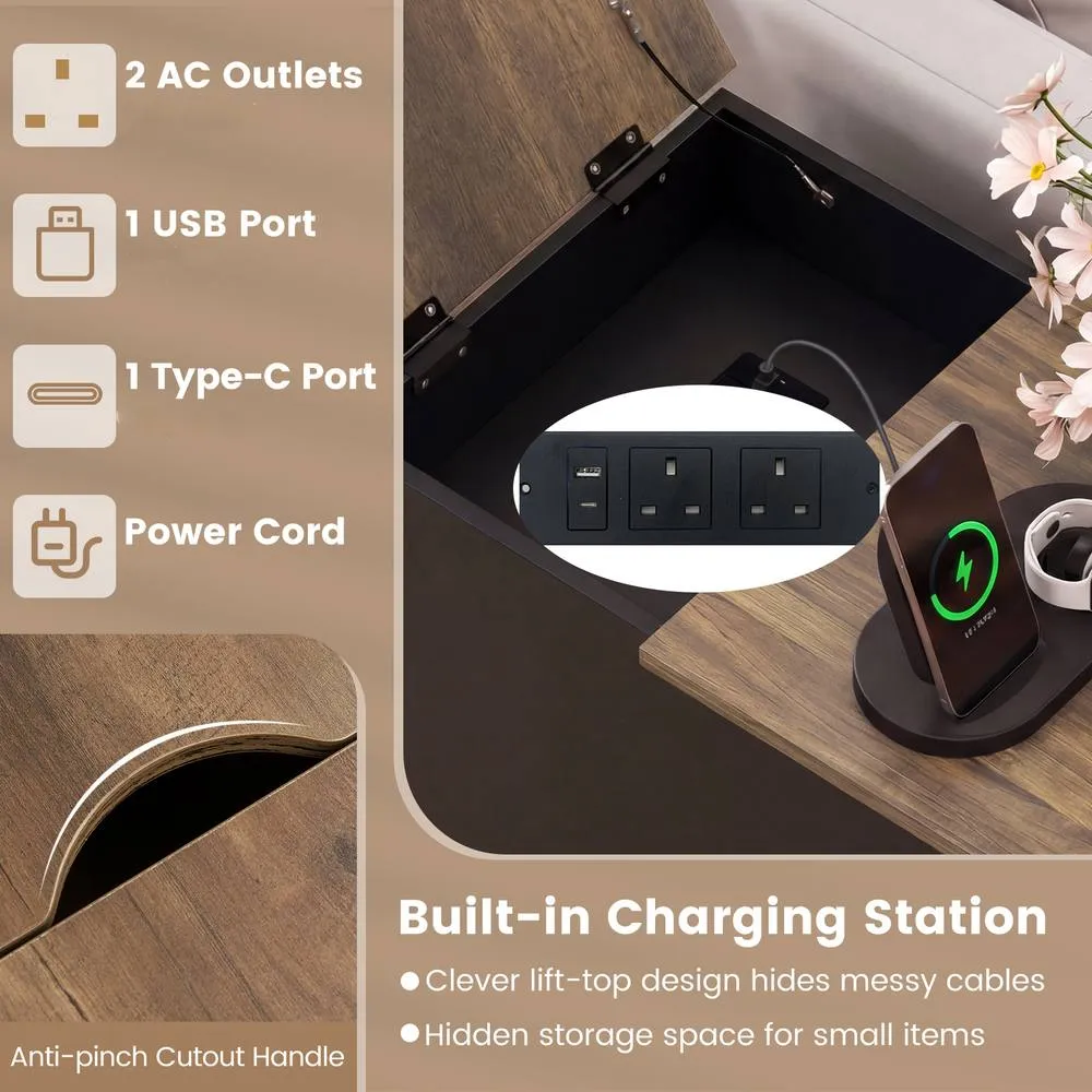 Costway Bedroom End Table with Charging Station in Black 4