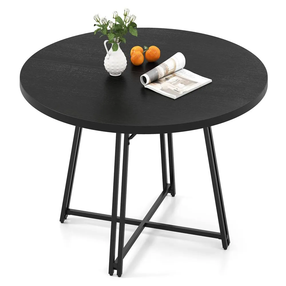 Costway 118CM Dining Table Round Kitchen Table Modern Diner Table in Black