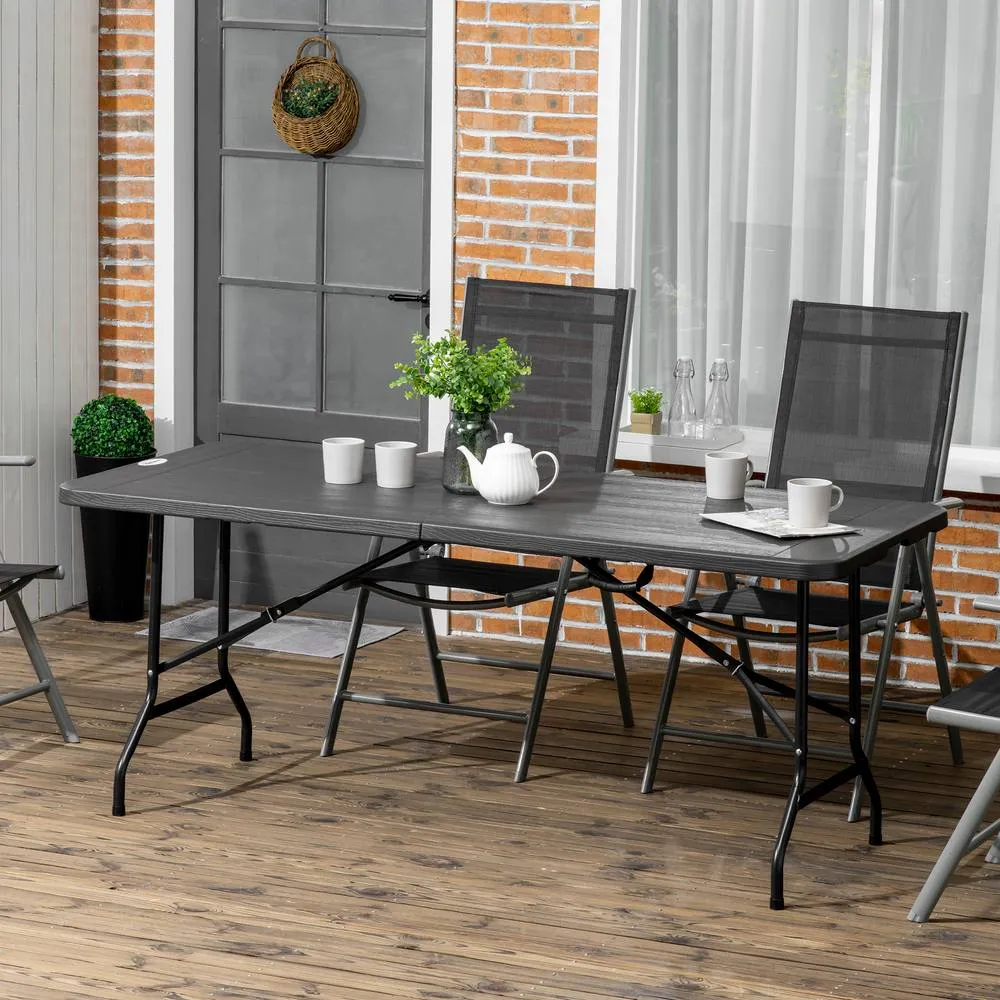 OUTSUNNY Outdoor Dining Table for 6, Folding Garden Dining Table in Dark Grey