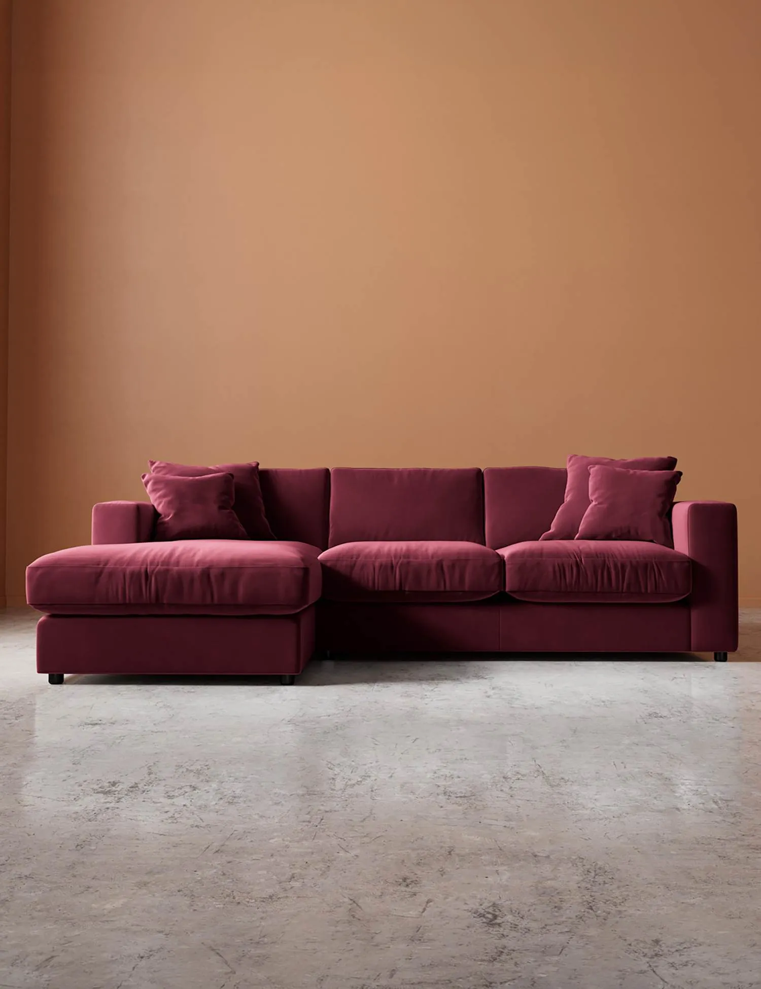 Swoon Easy Velvet Left Corner Sofa Burgundy
