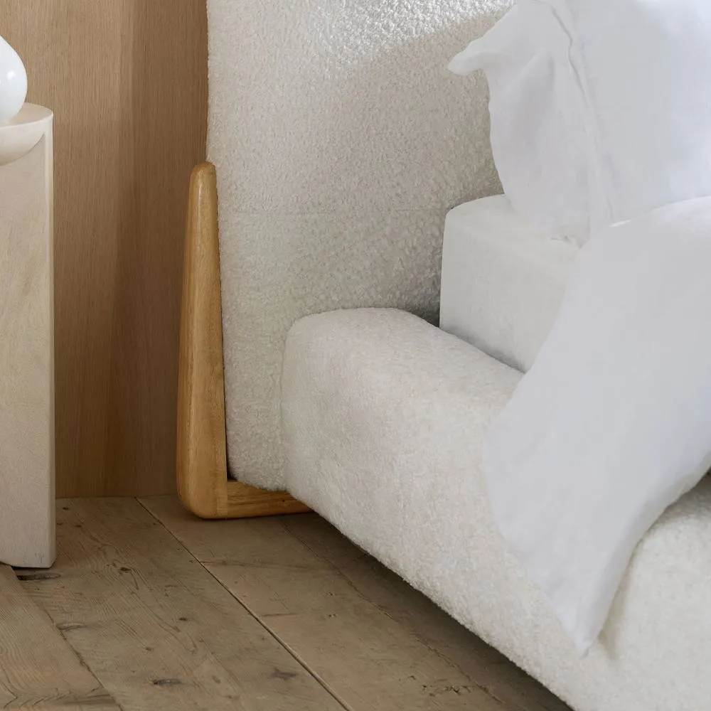 Birlea Amalfi King Size Bed Frame White Boucle Fabric with wood detail 6