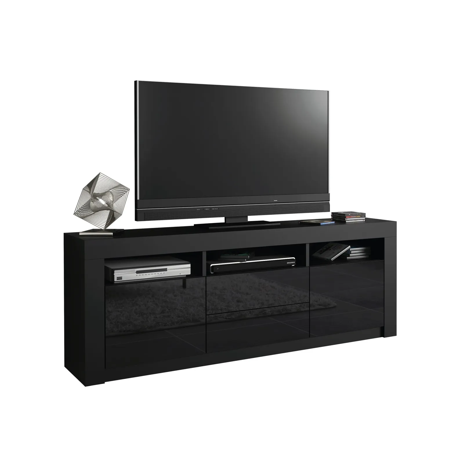 Creative Furniture TV Unit 160cm Modern - Black with High Gloss Doors 5