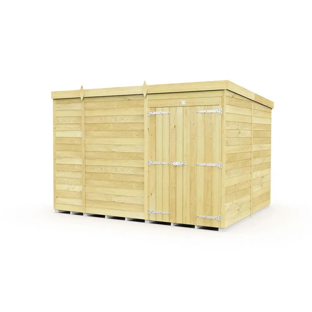 Buttercup Farm 10 x 8 Feet Pent Shed - Double Door W/O Window - L231 x W302 x H201 cm in Brown