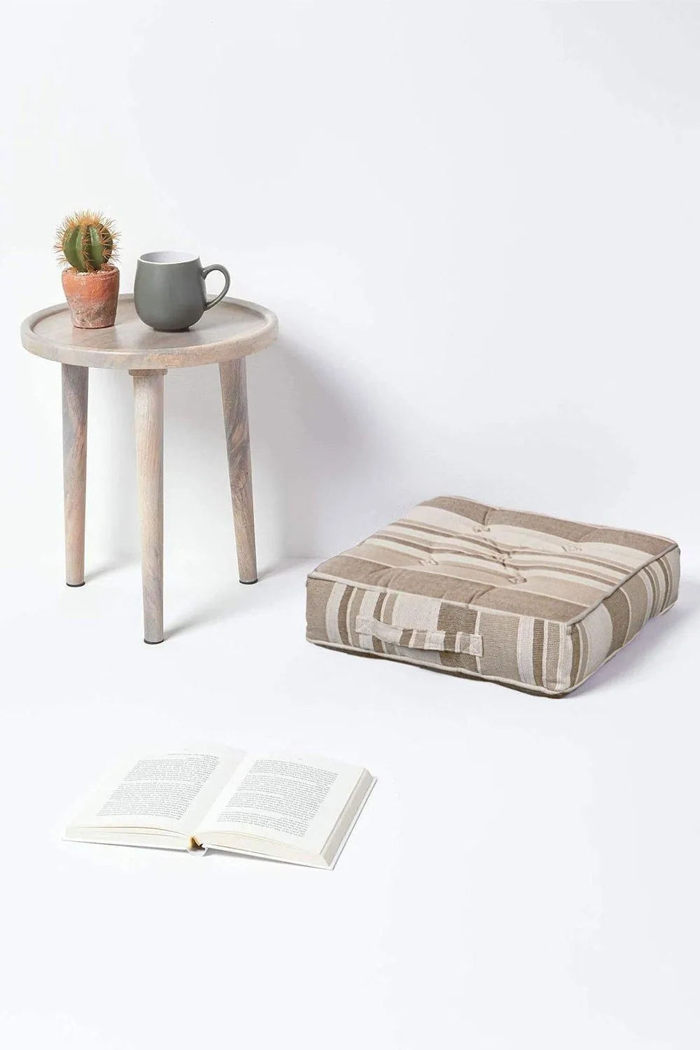 Homescapes Morocco Striped Cotton Floor Cushion in Beige 2