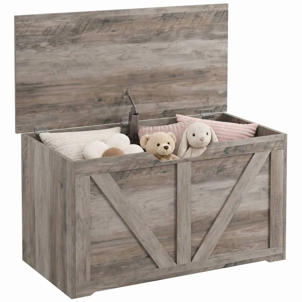 HOMCOM Storage Trunk for Living Room, with Safety Hinge, 80cm, Grey 2