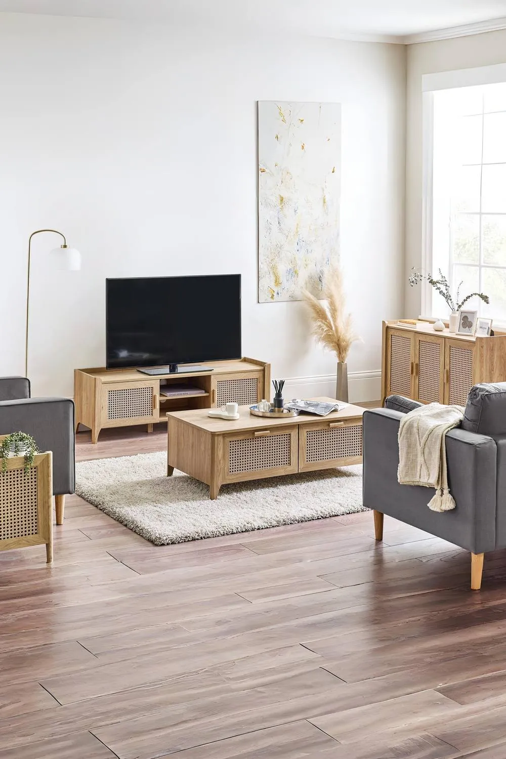 Julian Bowen Sydney Rattan Print Desk with Cupboard in Light Oak 2