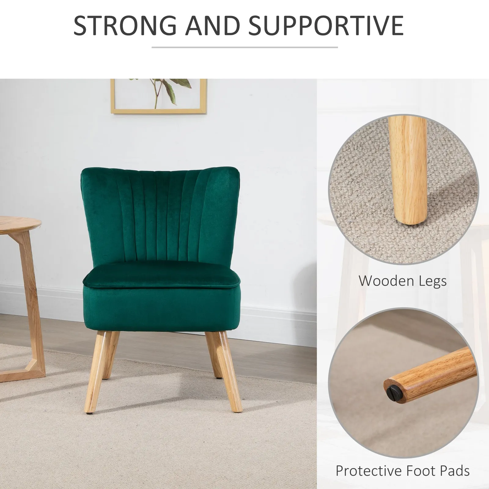 HOMCOM Fabric Accent Chair Modern Leisure Chair with Wood Legs & Armless Design in Green 4
