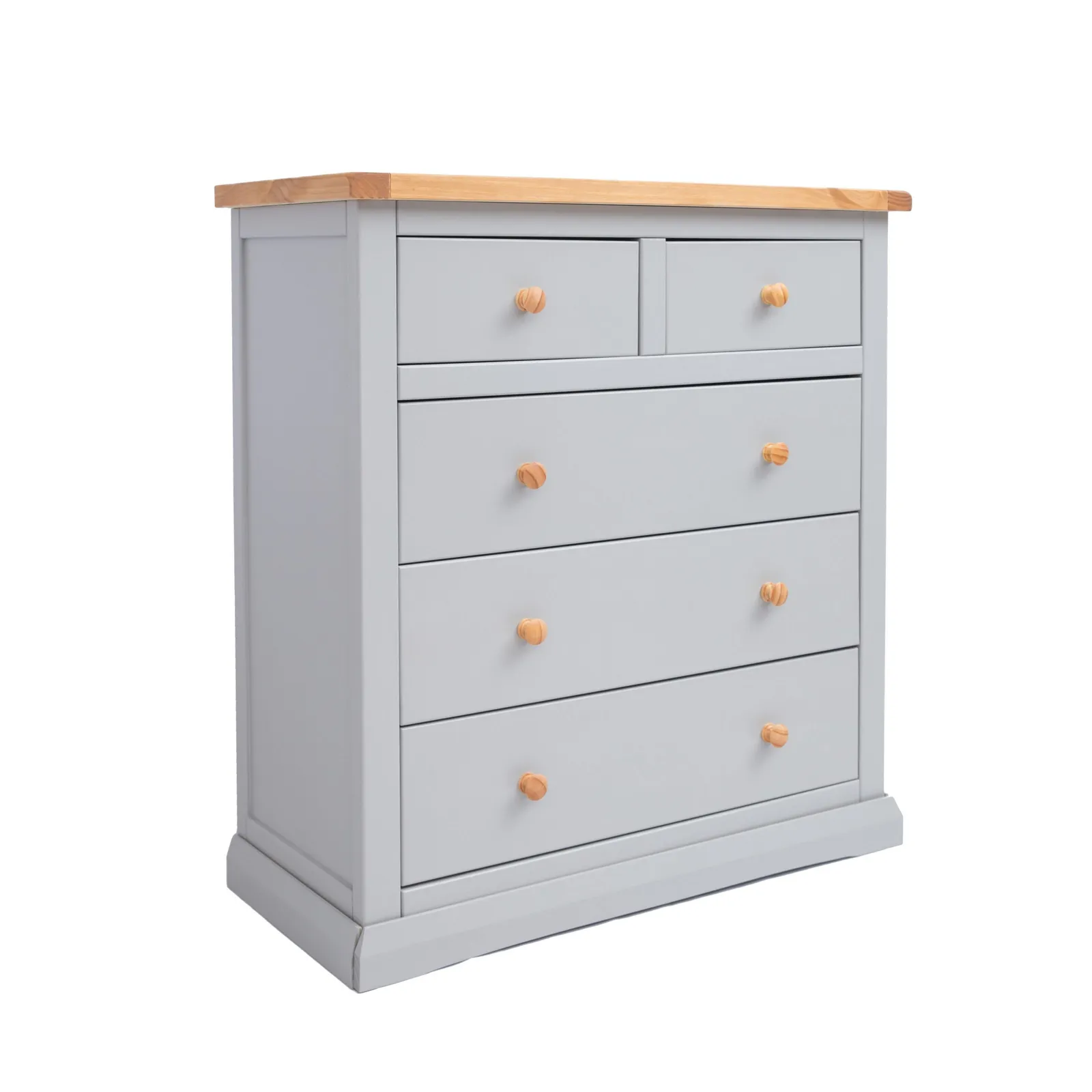 Cabinet Bits Loreo 5 Drawer Chest of Drawers Wood Knob in Light Grey 2