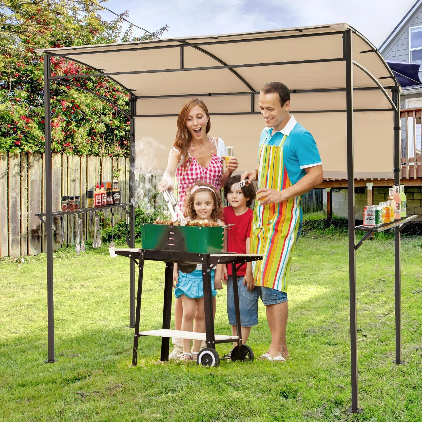 Costway 239 x 108 cm Grill Gazebo Outdoor Patio BBQ Canopy in Beige 3