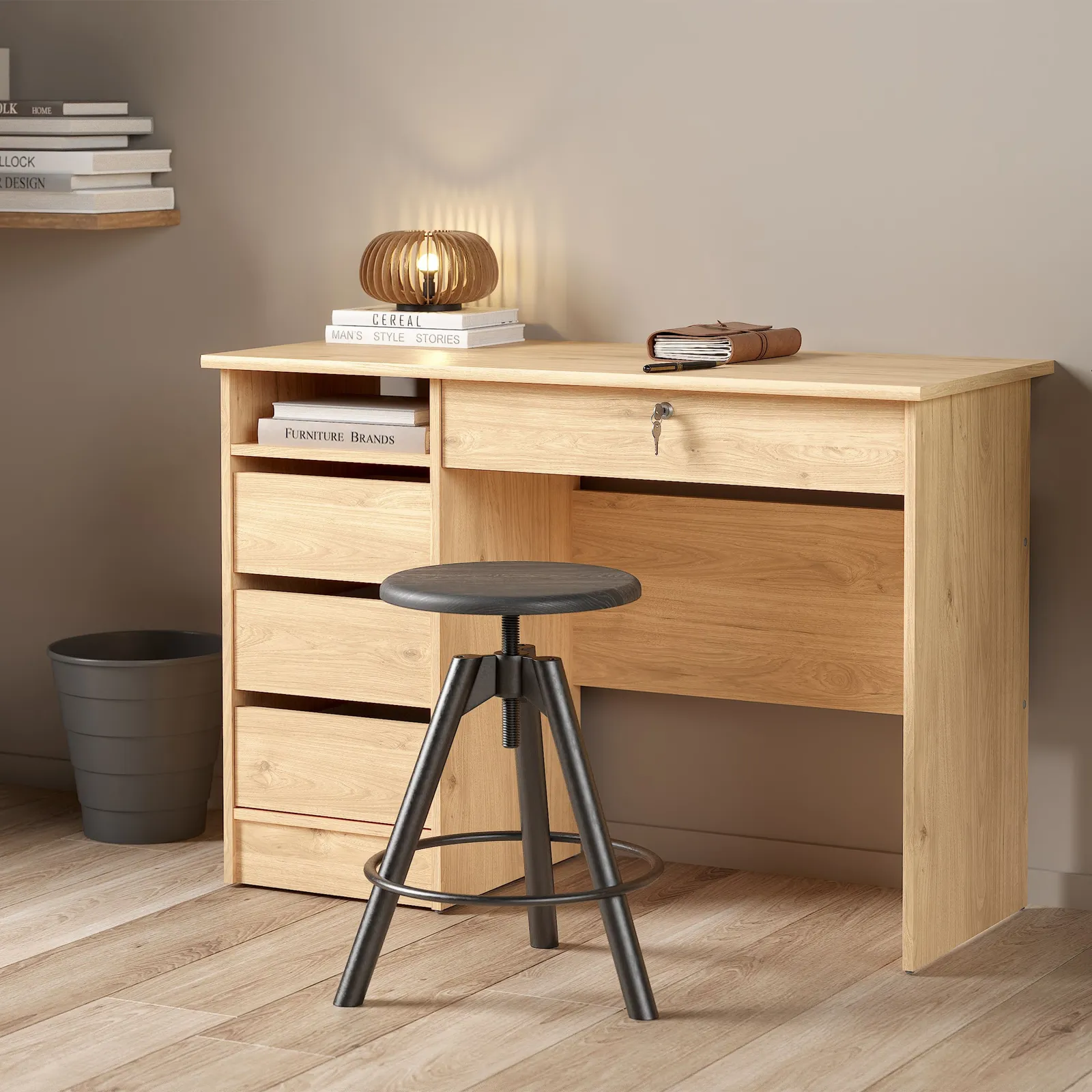 Furniture To Go Function Plus 4 Drawer Desk Handles Drawer in Light Brown 6