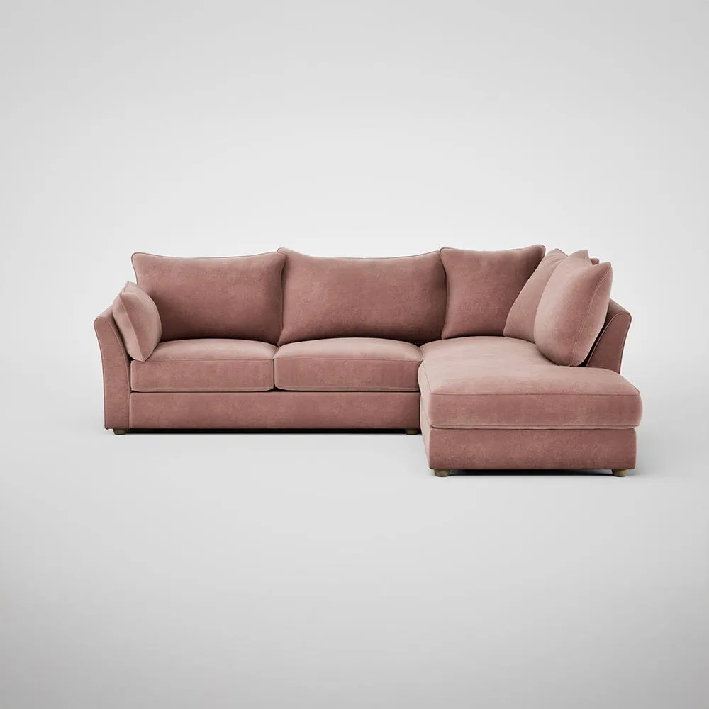 Heal's Tailor Right Hand Facing Corner Sofa Smart Luxe Velvet Dusky Pink Natural Feet 1
