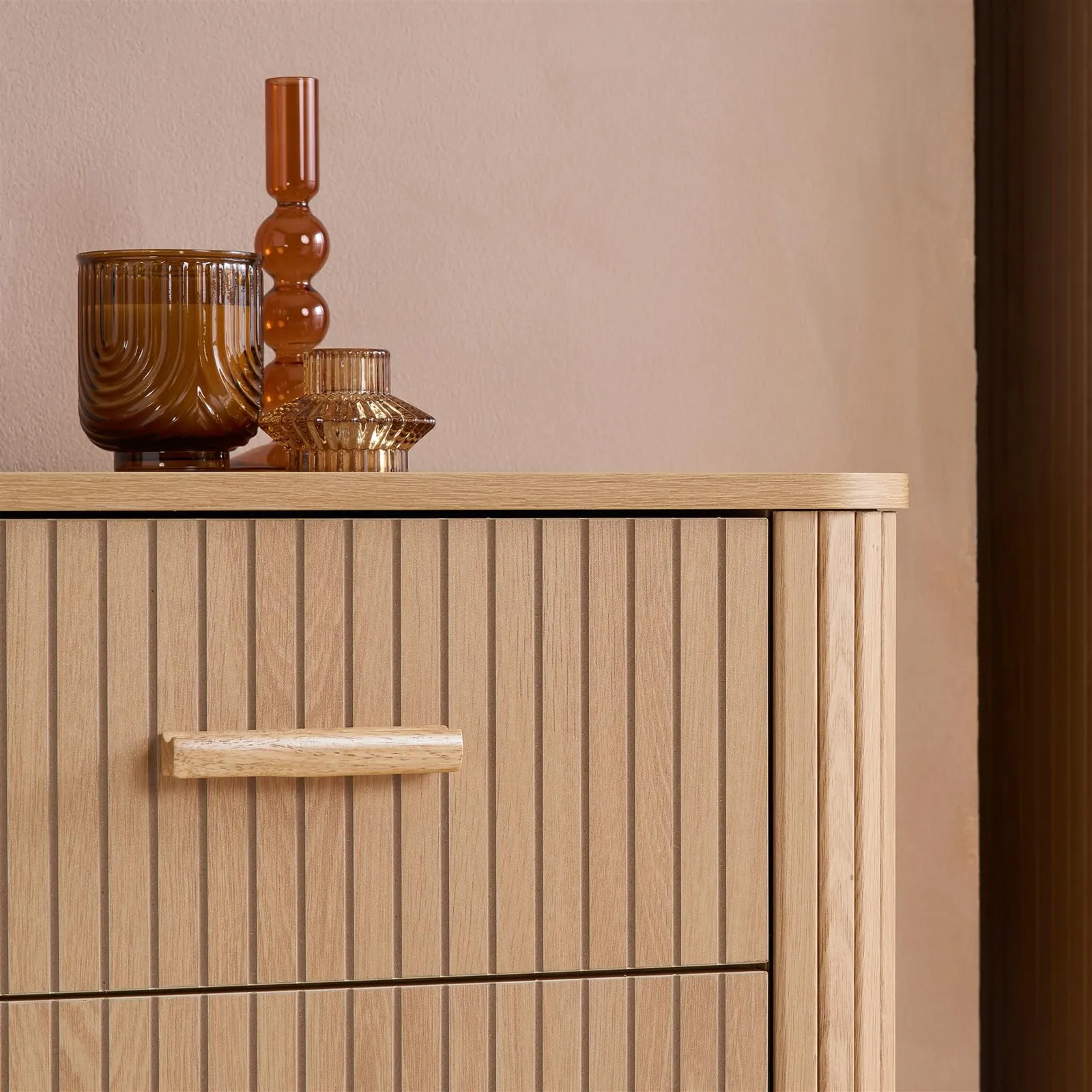 Birlea 5 Oak Brown Drawer Wooden Fluted Chest Axel 3