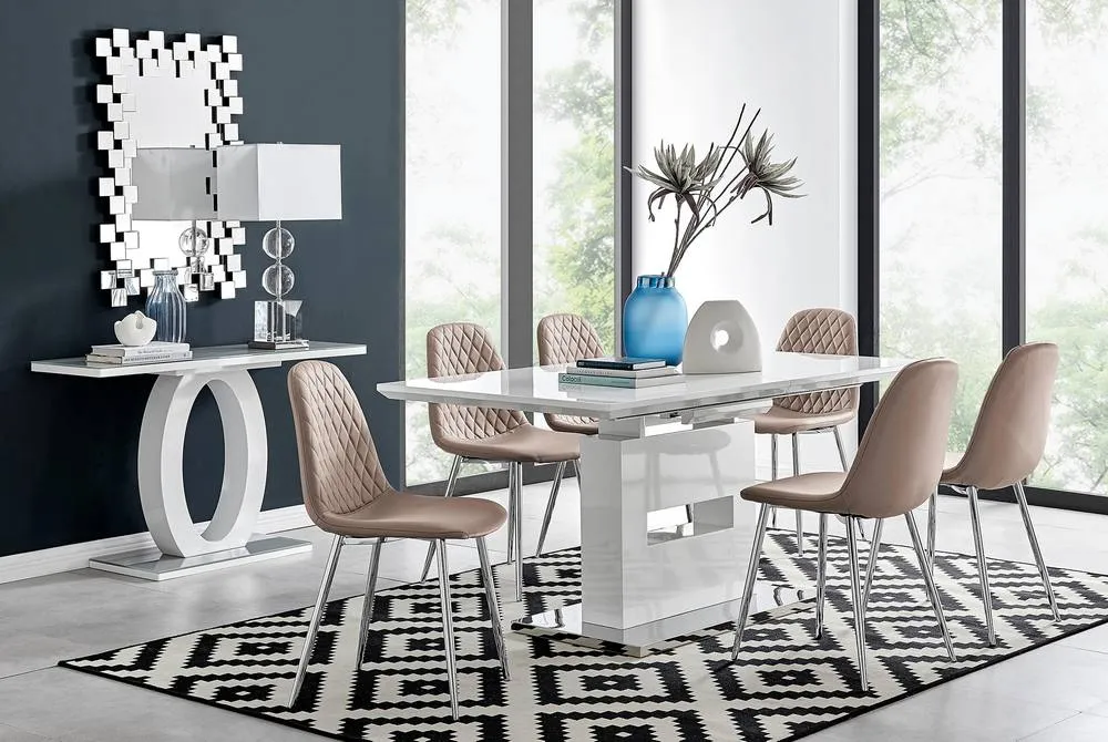 FurnitureboxUK Arezzo Large Extending Dining Table & 6 Corona Chairs in Beige