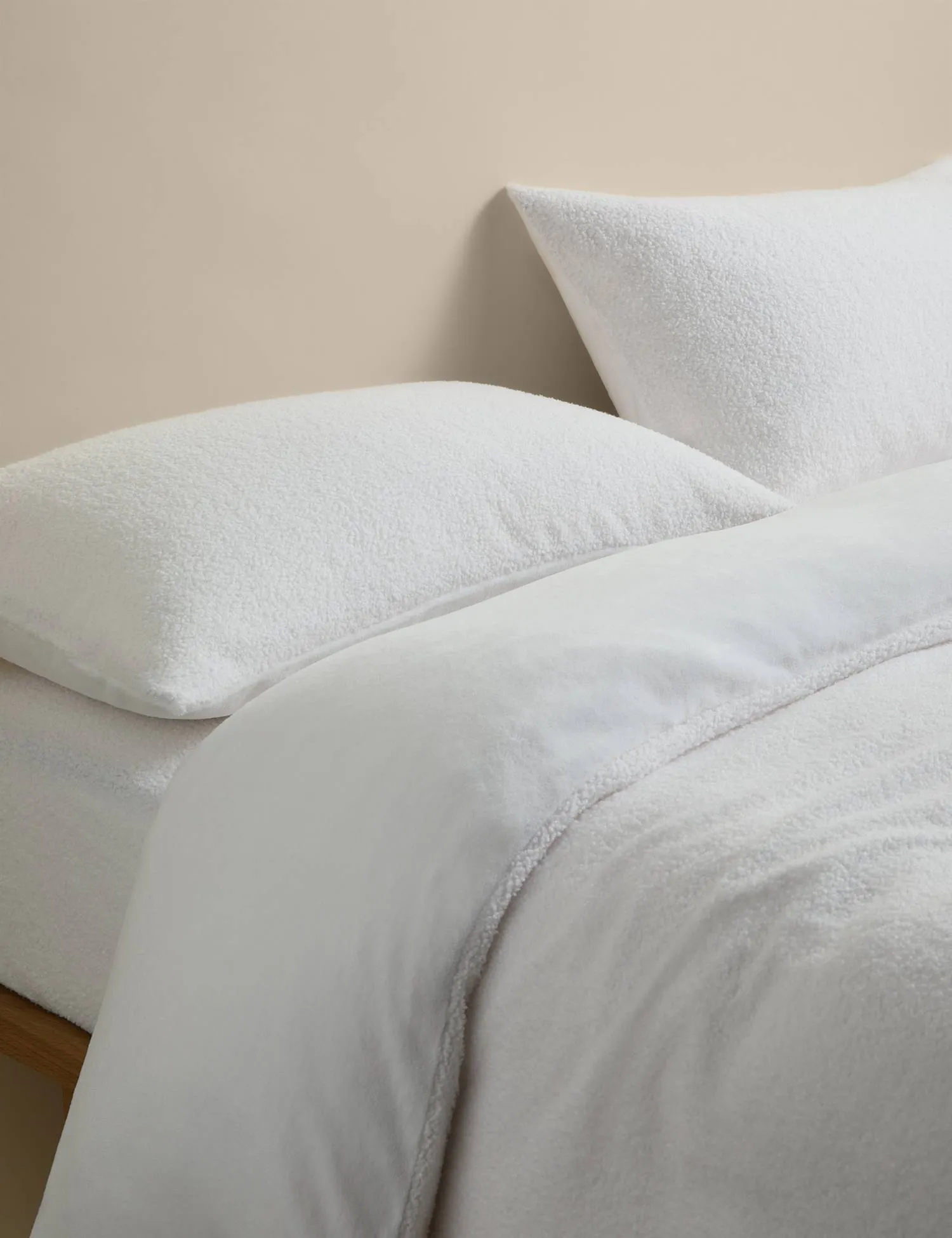 M&S Borg Fleece Bedding Set White