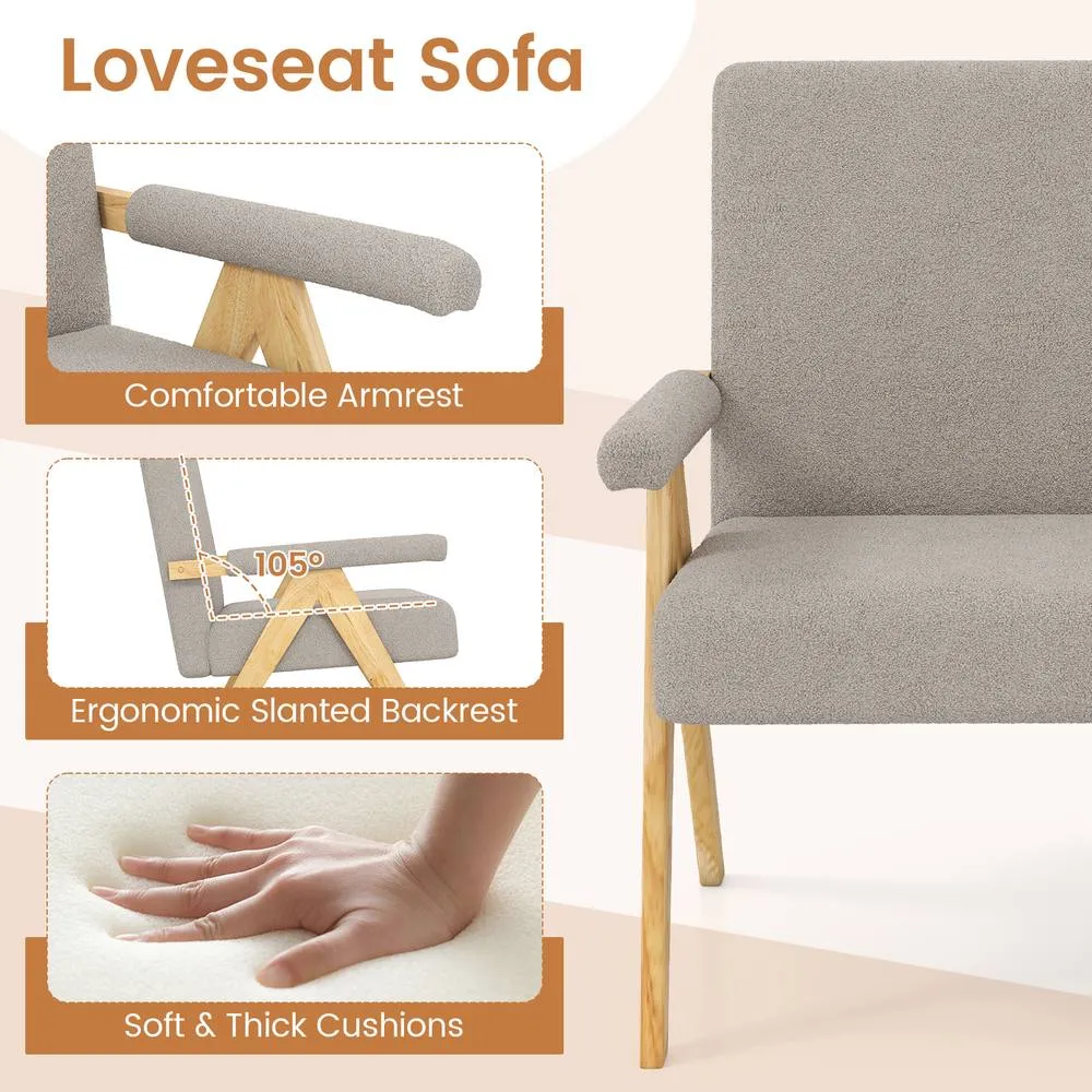 Costway Loveseat Sofa Comfy Upholstered Sherpa Couch with Armrests-Grey in Grey 6