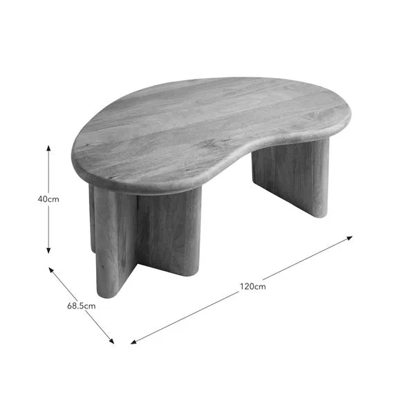 Ludo Kidney Shaped Coffee Table, Mango Wood 6