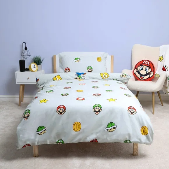 Super Mario Character Grey Duvet Cover & Pillowcase Set 2