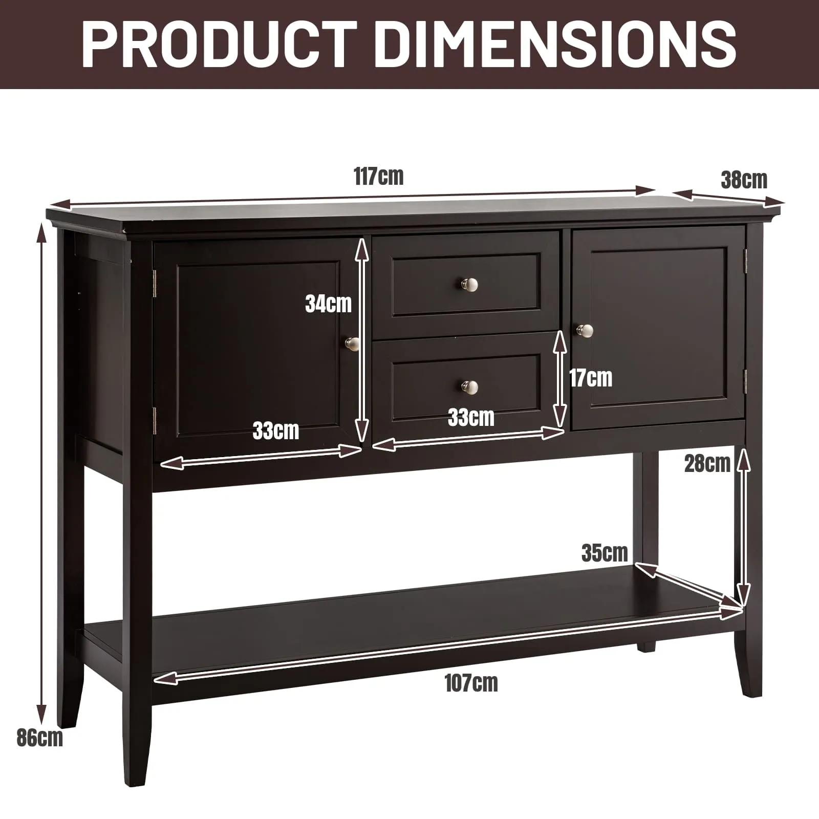 Costway Console Sofa Table Narrow Entryway Table W/ 2 Drawers & 2 Cabinets in Brown 2